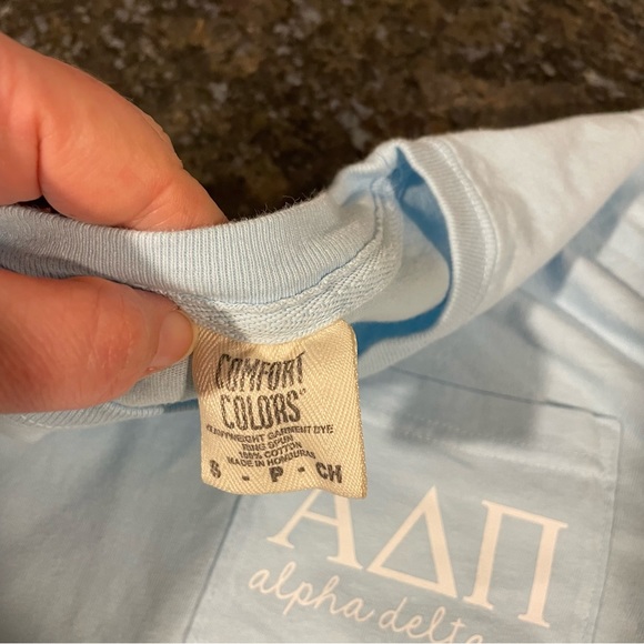 Alpha Delta Pi Comfort Colors Baby Blue Tshirt Adult Small EUC - Picture 5 of 5